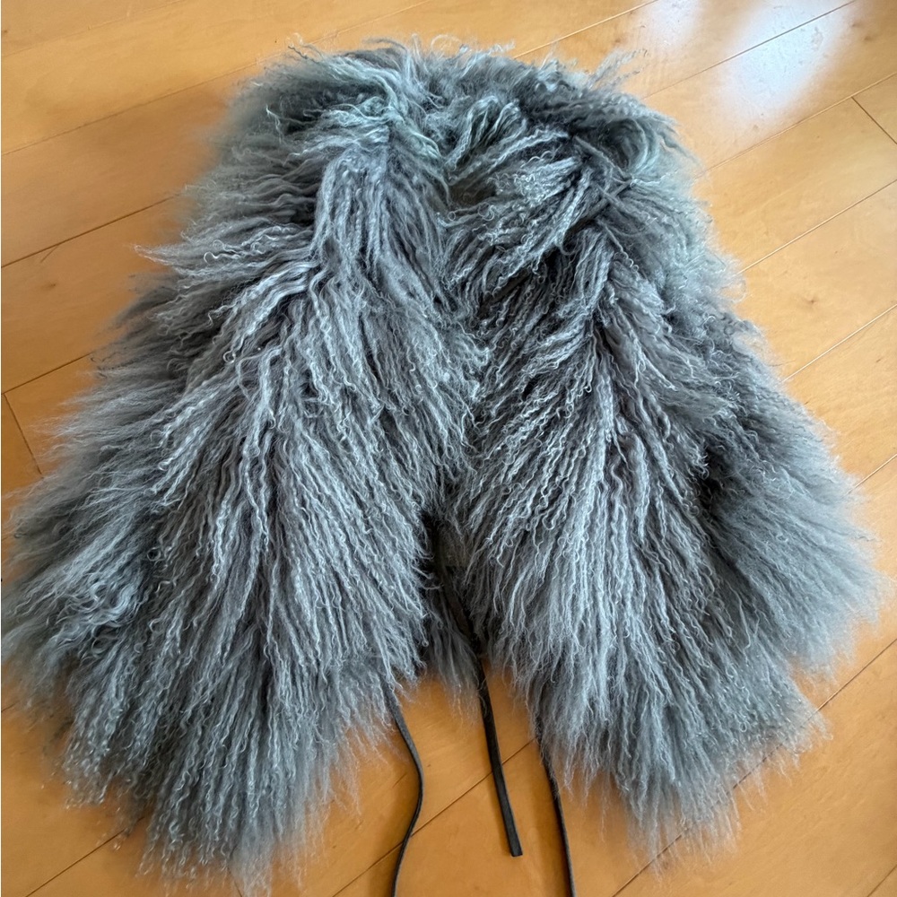Gray Double sided two way Real Fur & 100% linen Boho Vest ski snow winter